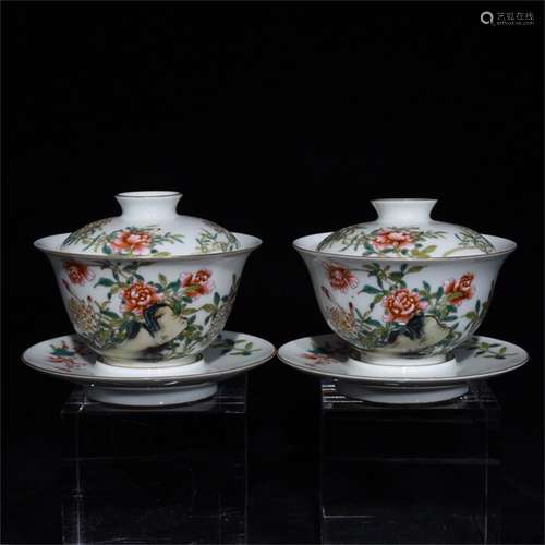 A Pair of Chinese Enamel Glazed Porcelain Bowls with Cover