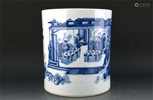 A Chinese Blue and White Porcelain Brush Pot