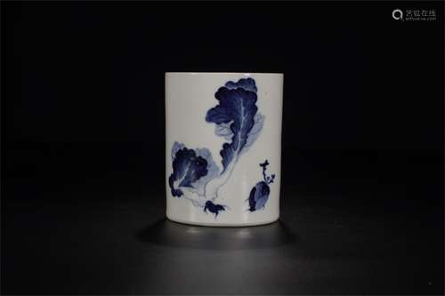 A Chinese Blue and White Porcelain Brush Pot