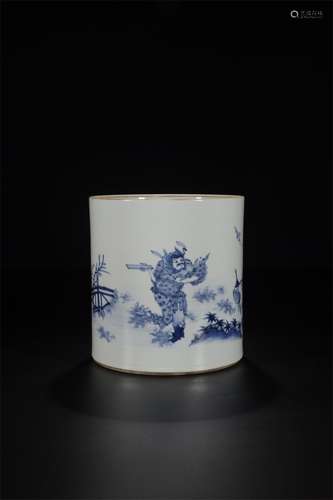 A Chinese Blue and White Porcelain Brush Pot