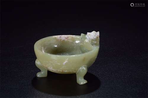 A Chinese Caved Jade Candle Holder