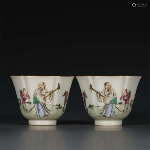 A Pair of Chinese Famille-Rose Porcelain Cups