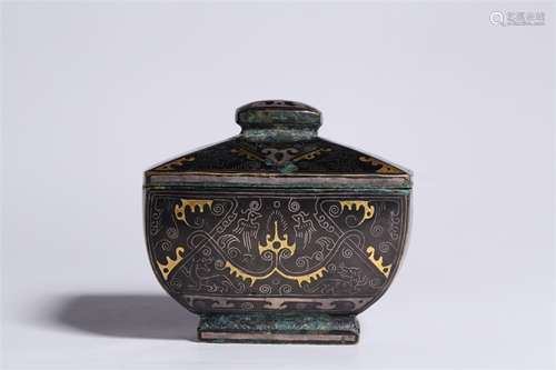 A Chinese Bronze Box with Cover