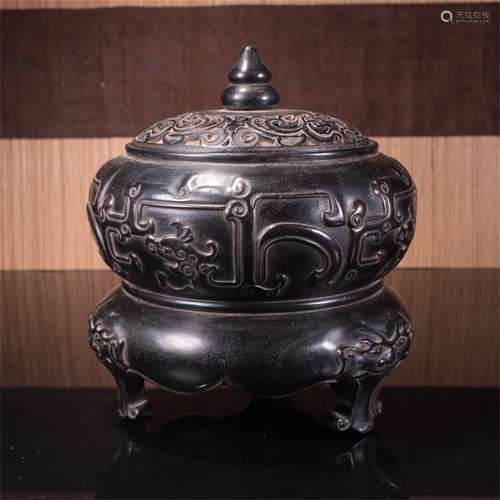 A Chinese Carved Hardwood Incense Burner