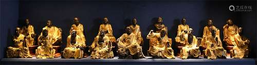 A Set of Eighteen Chinese Gilt Bronze Luohan Statues