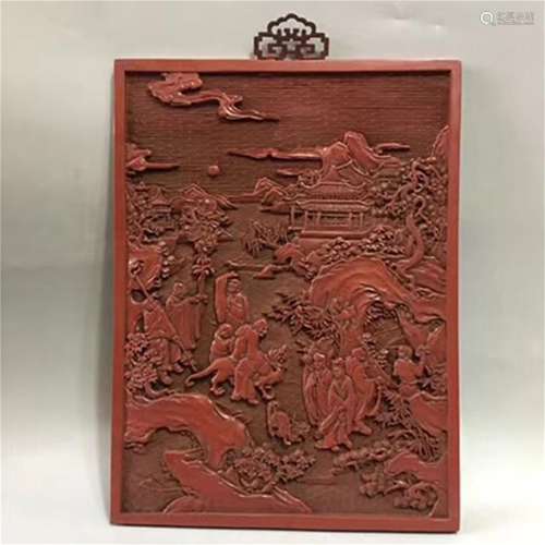 A Chinese Carved Tixi Lacquer Hanging Screen