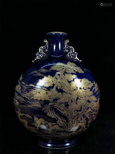 A Chinese Blue Ground Guan-Type Glazed Porcelain Vase