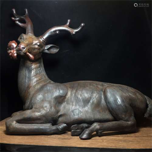 A Chinese Bronze Deer Decoration