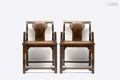 A Pair of Chinese Carved Hardwood Chairs