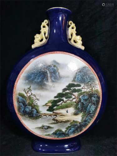 A Chinese Blue Glazed Famille-Rose Porcelain Vase