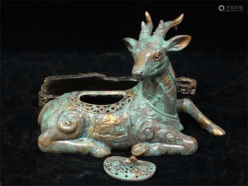 A Chinese Bronze-Color Deer Shaped Incense Burner