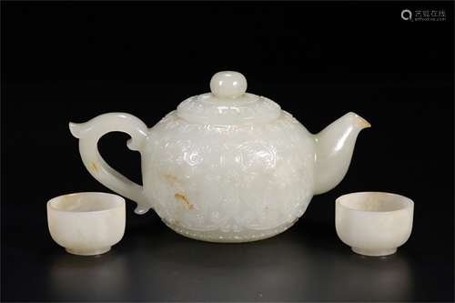 A Set of Chinese Carved Jade Tea Sets