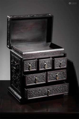 A Chinese Carved Hardwood Box