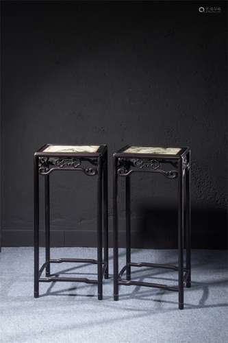 A Pair of Chinese Carved Hardwood Square Tables