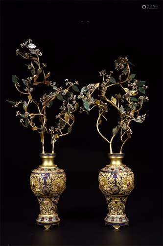 A Pair of Chinese Gilt Silver Bonsai