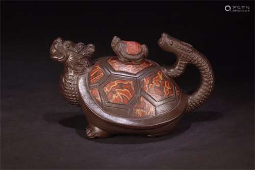 A Chinese Carved Yixing Clay Teapot