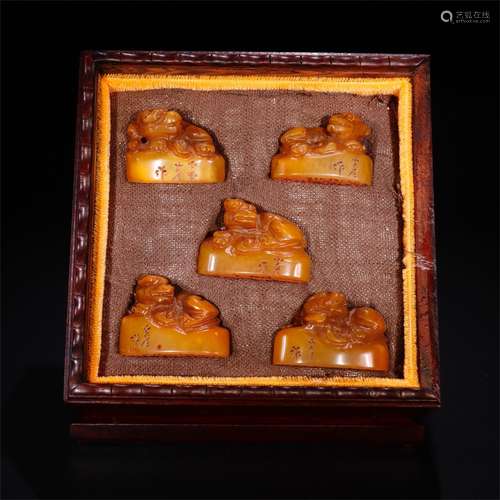 A Set of Five Chinese Carved Stone Seals