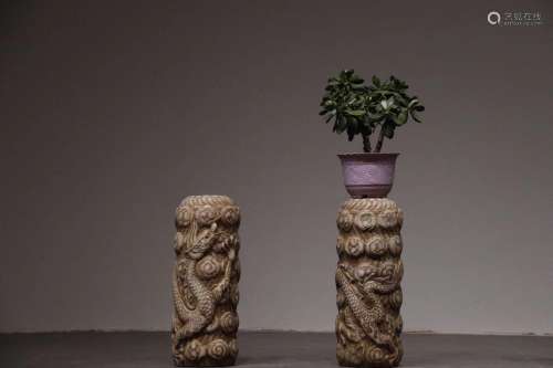 A Pair of Chinese Carved Stone Stands