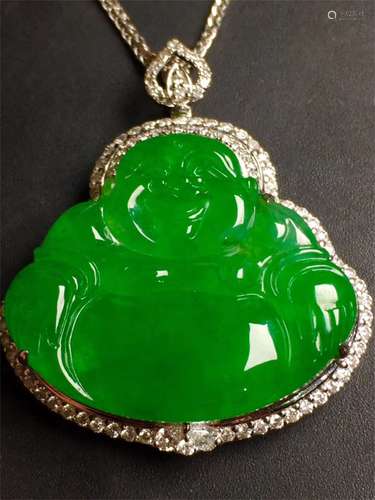 A Chinese Carved Jadeite Pendant (W/O Chain)