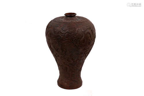 Qing dynasty bronze prunus vase with dragon pattern