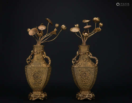 Qing dynasty Qianlong emperor period gilt bronze hanging vase*1 pair