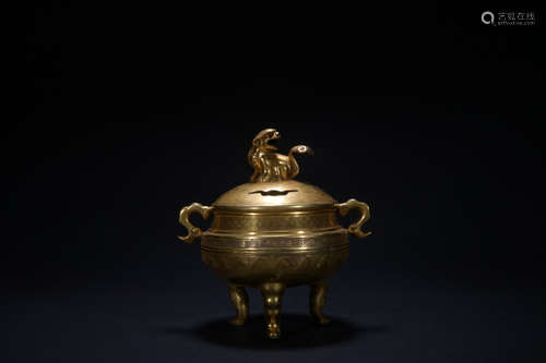 Qing dynasty gilt bronze incense burner