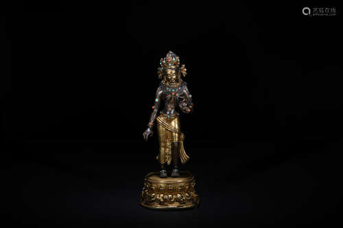 Qing dynasty Qianlong gilt-bronze figure of green tara