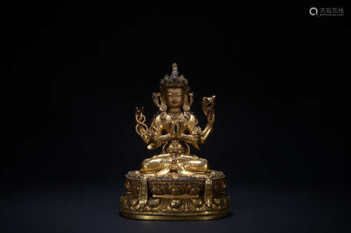 The 15th century gilt bronze sitting statue of  Mandala