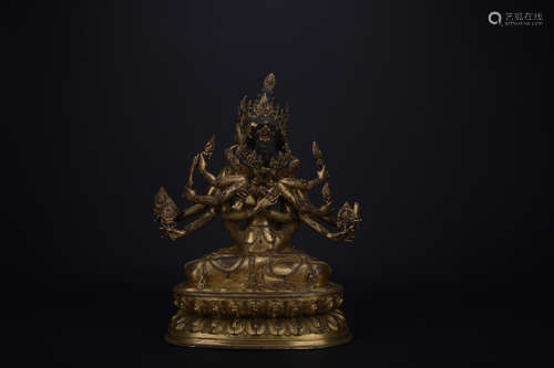 The 17th century gilt bronze statue of Guhyasamaja