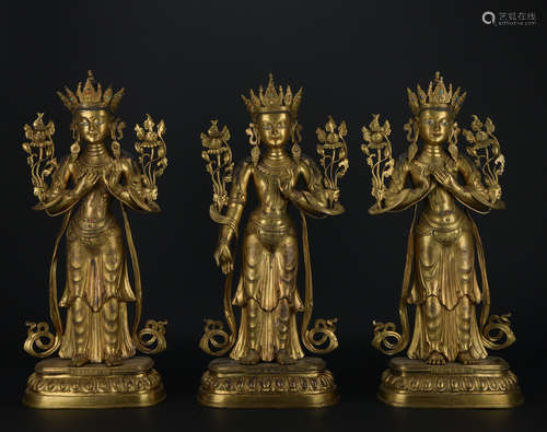 The 18th century gilt bronze statue of Tara Buddha*1 set