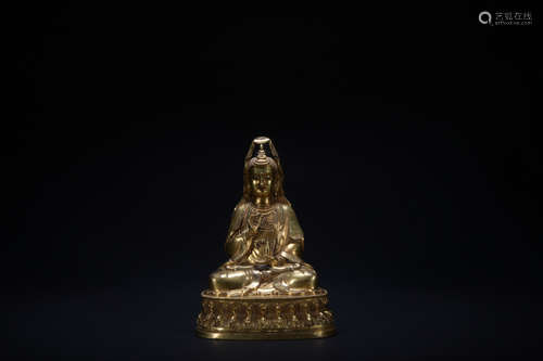 The 17th century gilt bronze sitting statue of Kwan-yin