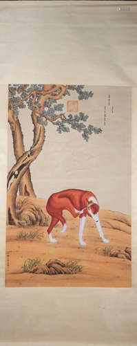 Qing dynasty Lang shining's dog hunting painting