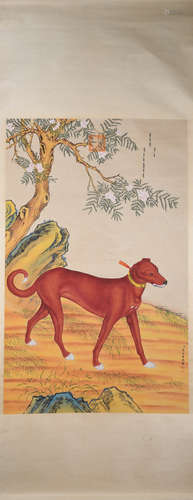 Qing dynasty Lang shining's dog hunting painting