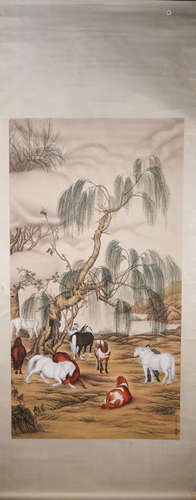 Qing dynasty Shen zhenlin's hourses painting