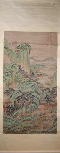 Qing dynasty Pan simu's green landscape painting