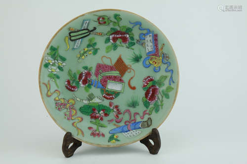 Qing dynasty famille rose plate with eight Immortals pattern