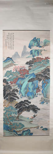 Modern Zhang daqian's green landscape painting