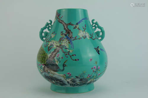 Qing dynasty pine glaze bottle with birds and flowers pattern