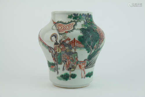 Qing dynasty the five colours jar with character pattern