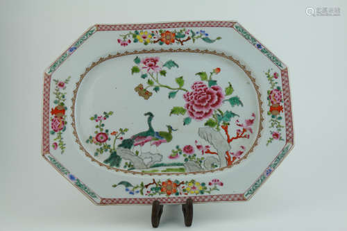 Qing dynasty famille rose plate with flowers and birds pattern