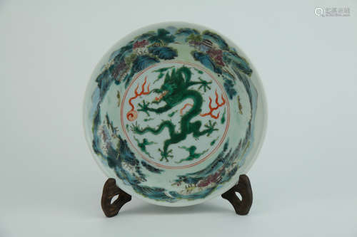 Qing dynasty the five colours plate with dragon pattern