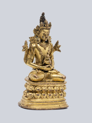 A Gilt Bronze Figure of Amitayus, Pala Revival Style, China, 17-18th Century.