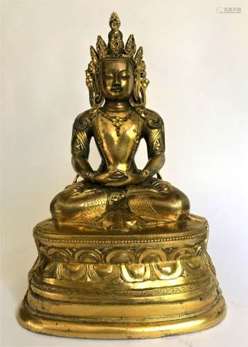 A Gilt Bronze Figure of Amitayus, Zanabazar School, 17 - 18th Century Mongolia.