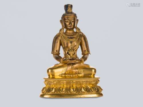 A Gilt Bronze Figure of Amitayus, China, 18th Century.