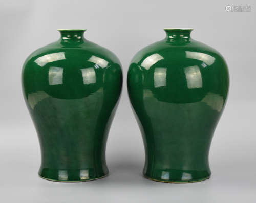 Pair Large Chinese Green Glazed Mei Vases,20th C