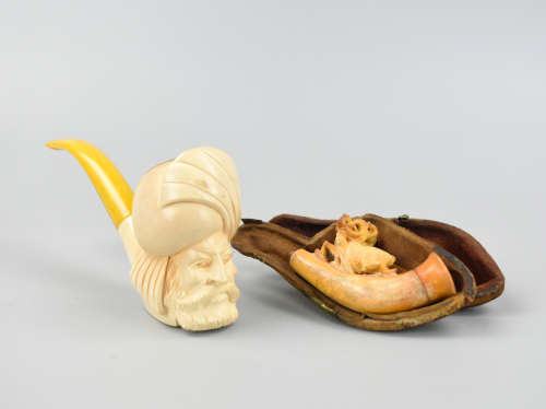 2 Carved Meerschaum Pipe, 19th C.