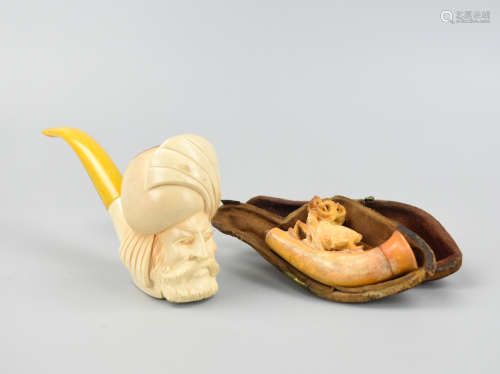 2 Carved Meerschaum Pipe, 19th C.
