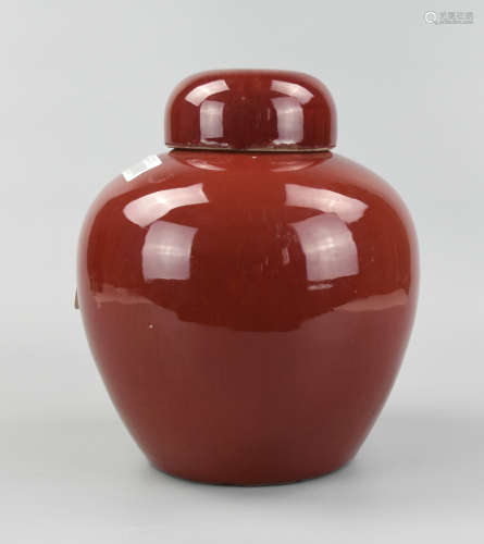 Chinese Red Glazed Ginger Jar & Cover,18th C
