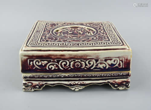 Chinese Copper Red Porcelain Snack Box, Late Qing