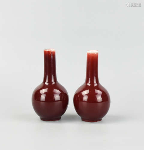 Pair of Small Chinese Red Glazed Vase, 1950s.
